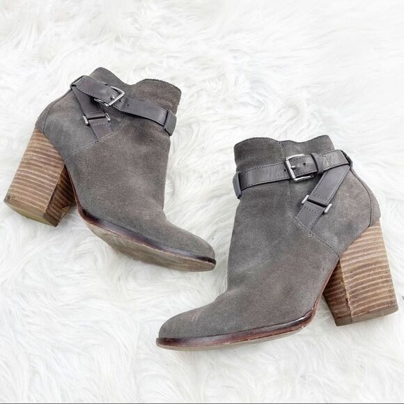 Cole Haan Buckle Suede Leather Heeled Ankle Booties - Picture 1 of 9